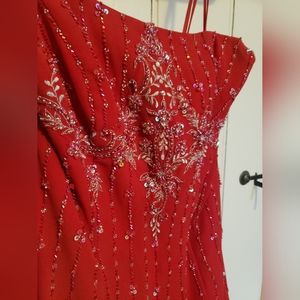 Red Beaded Prom Dress